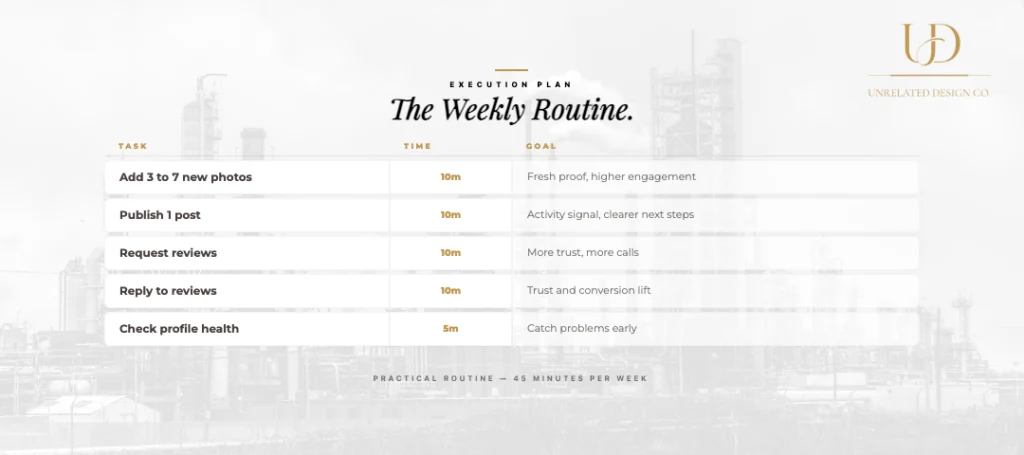 google business profile 2026 weekly routine