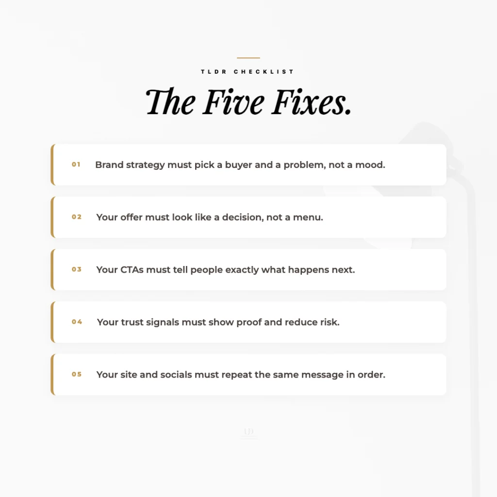 the five fixes list brand strategy