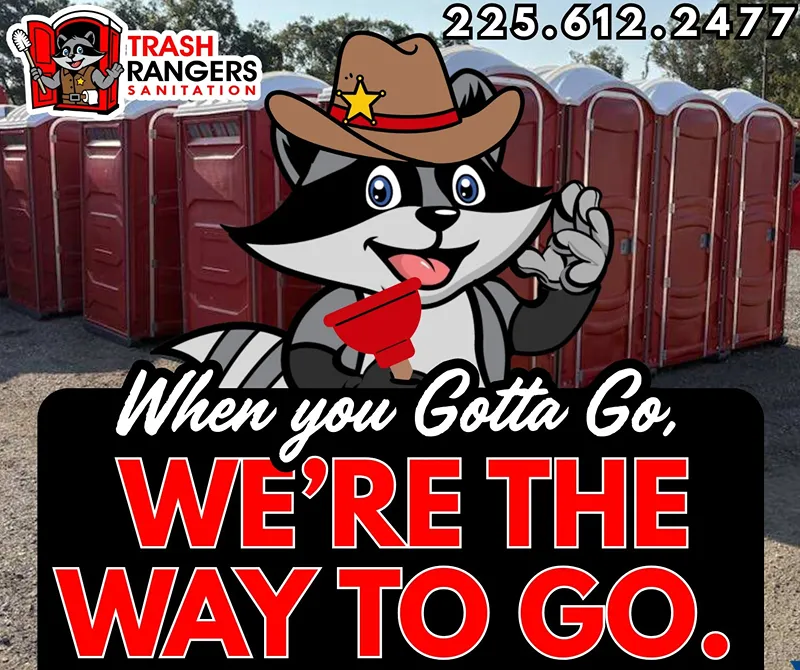 trash rangers sanitation raccoon mascot portable toilets